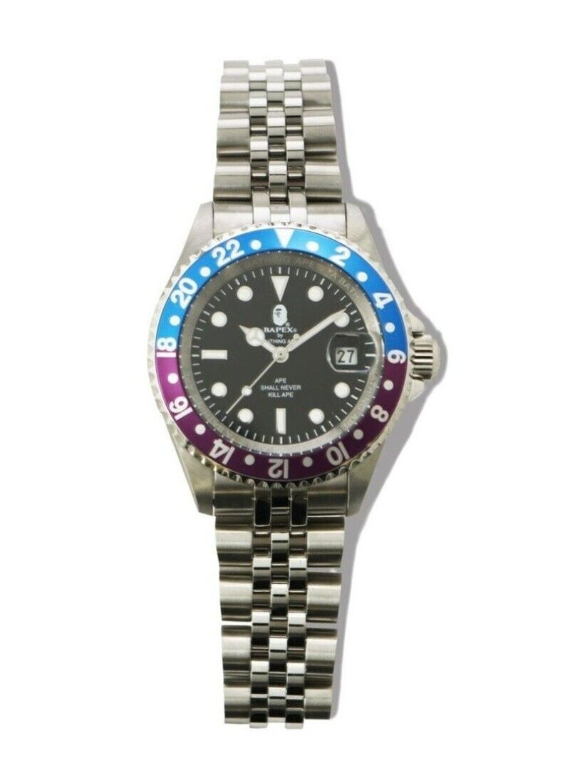 A BATHING APE TYPE 2 BAPEX M Accessory Watch Silver SS Made in Japan Movement