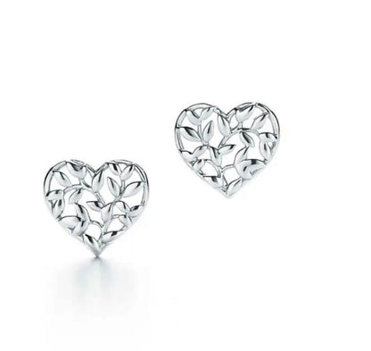 TIFFANY & Co. Olive Leaf Heart Earings Silver 925 Stud Accessory Jewelry Fashion