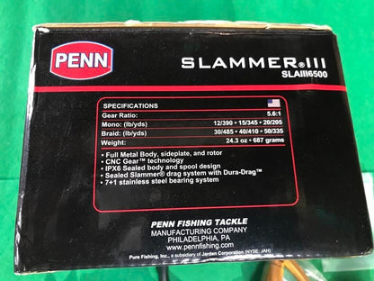 Penn SLAMMER III 6500 Spinning Reel NEW Gear Ratio 5.6:1 715g F/S from Japan
