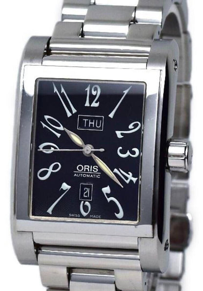 ORIS Rectangular Miles 7525 Day Date Black Dial Automatic Men's Watch From Japan